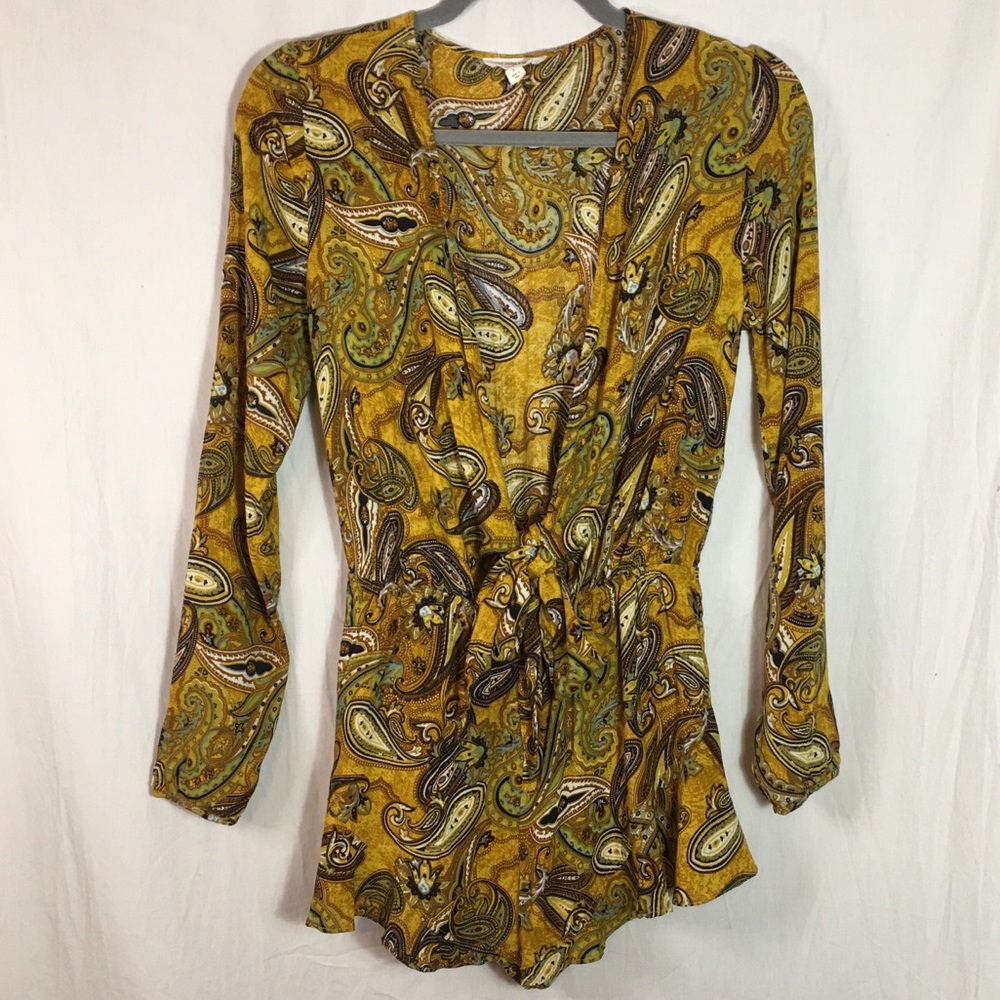 Cotton Candy Rompers Yellow Paisley with Bow